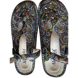 New Alegria multicolor Leather Sling Back Sandals Women’s Artsy Comfort size 6.5